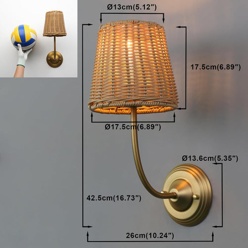 2 Pack Gold Rattan Hardwired Wall Sconces