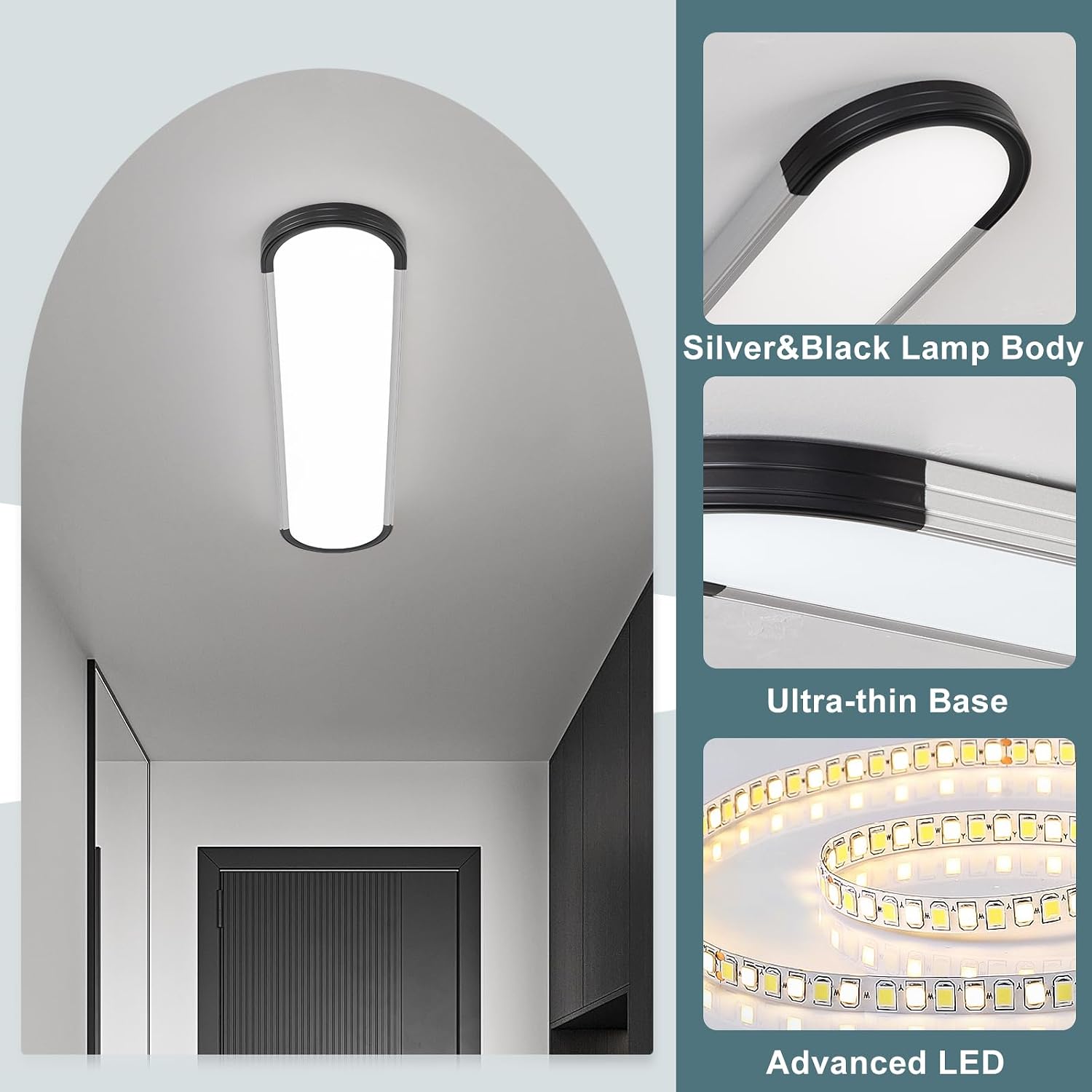 39.4in Black Silver Semi Flush Linear LED Ceiling Light