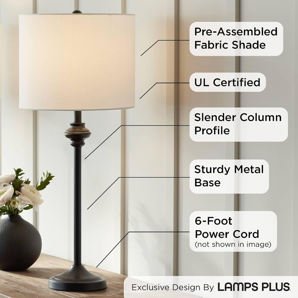 Set of 2 26in Black Metal Tall Skinny Table Lamps