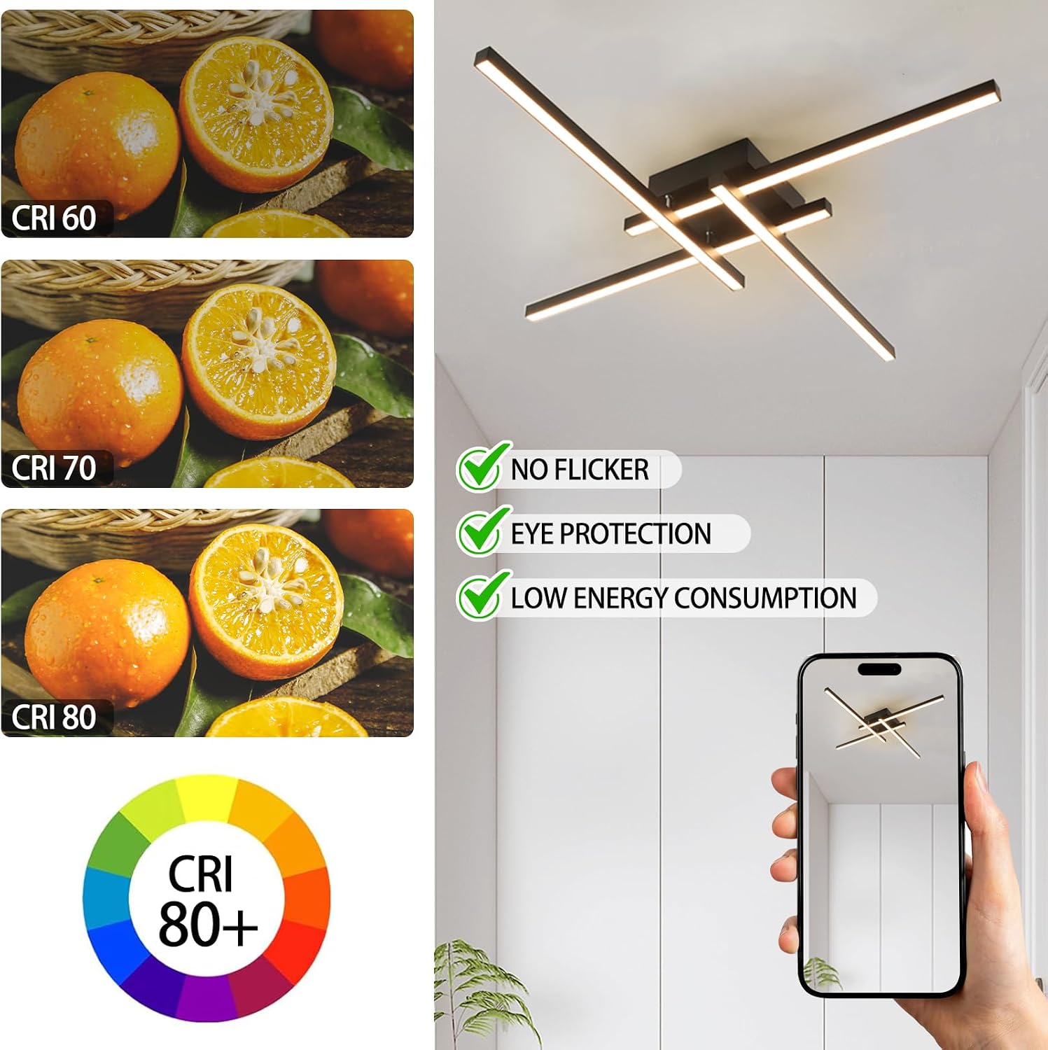 24in Black Warm White Linear LED Ceiling Light