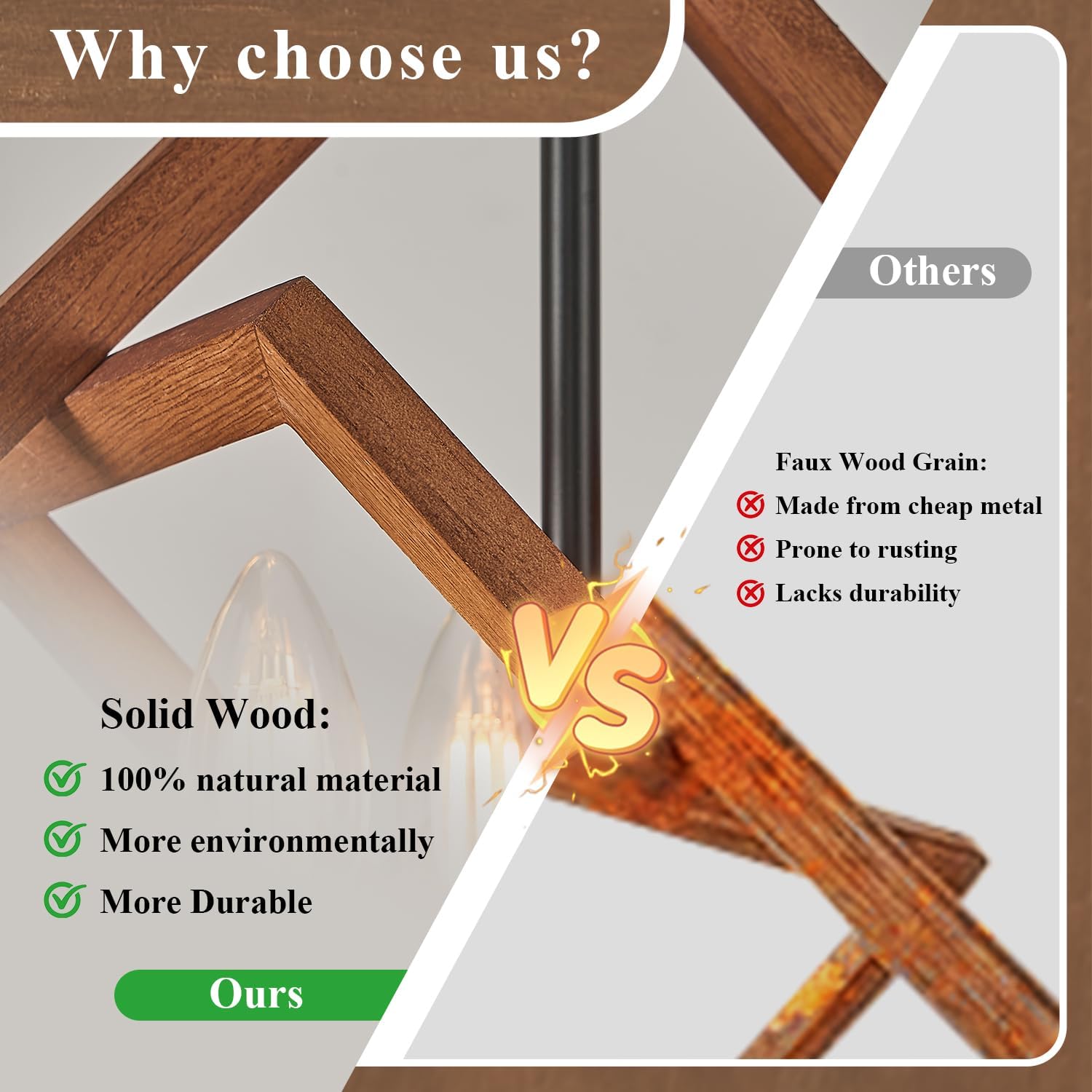4-Light Geometric Wood Chandelier