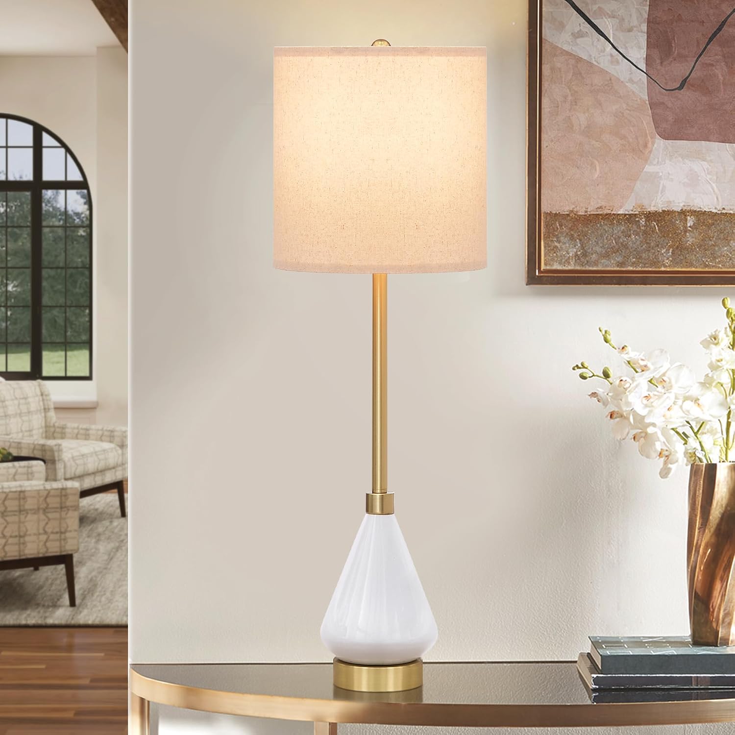 Set of 2 32in Gold Ceramic Tall Skinny Table Lamps