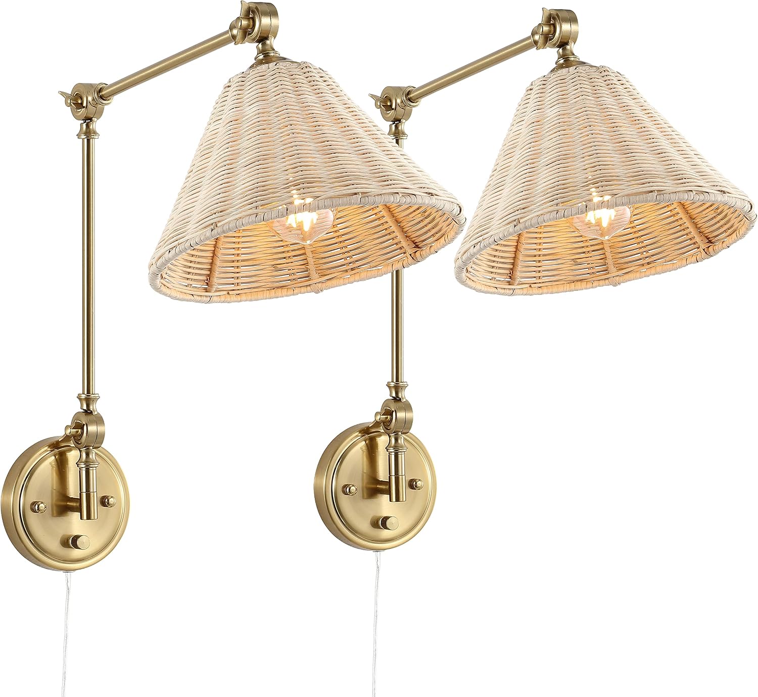 2 Pack Gold Swing Arm Rattan Wall Sconces