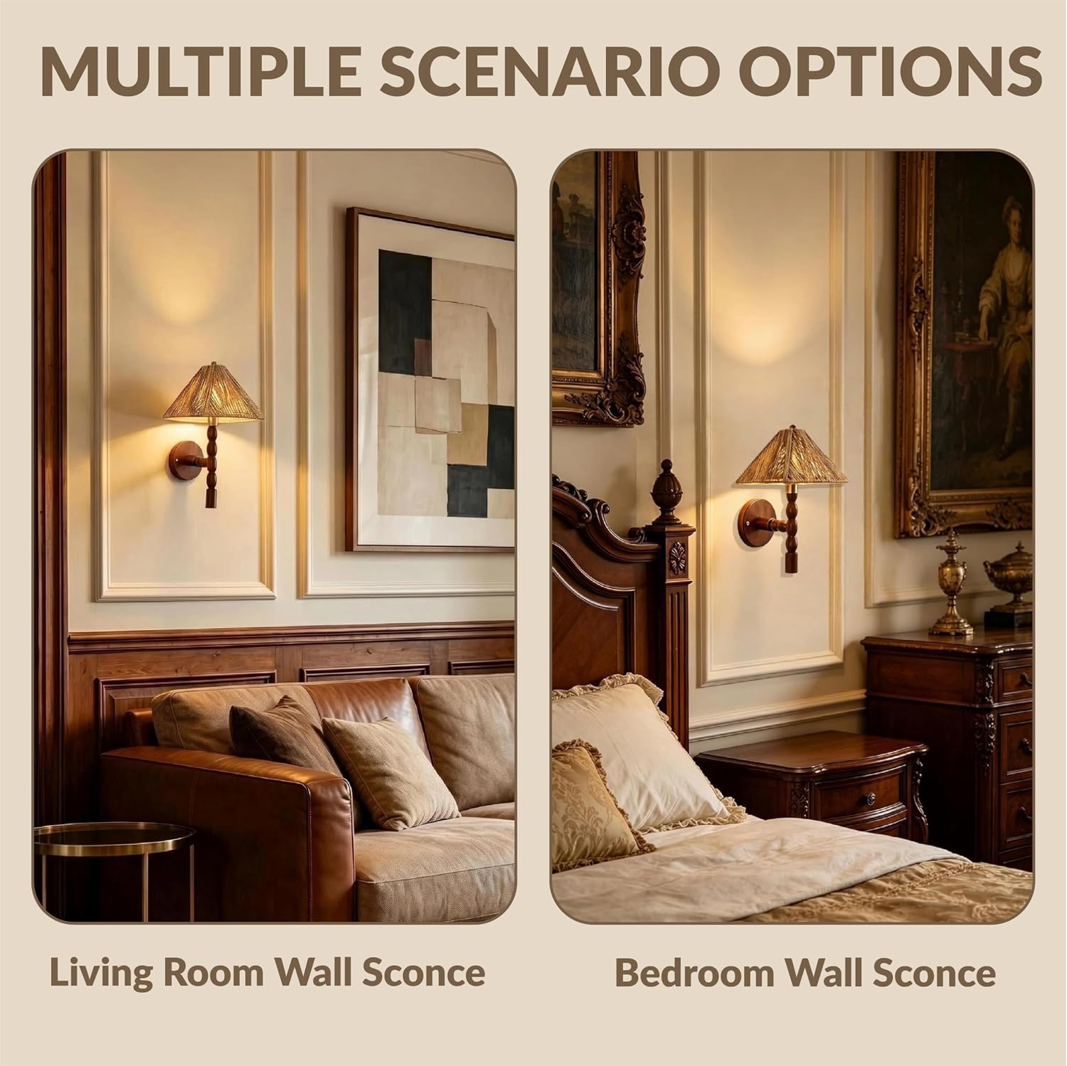 Walnut Rattan Conical Wall Sconce
