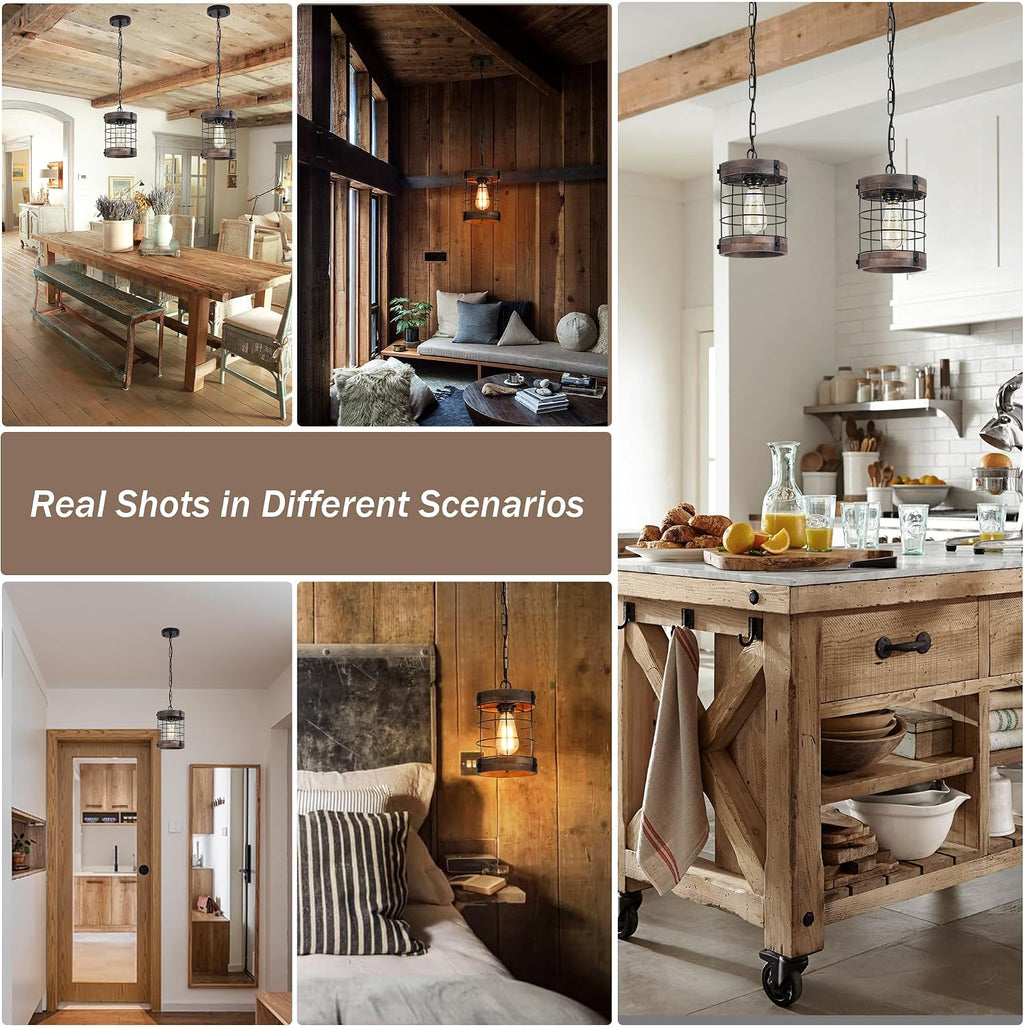 1-Light Wood Farmhouse Pendant Light