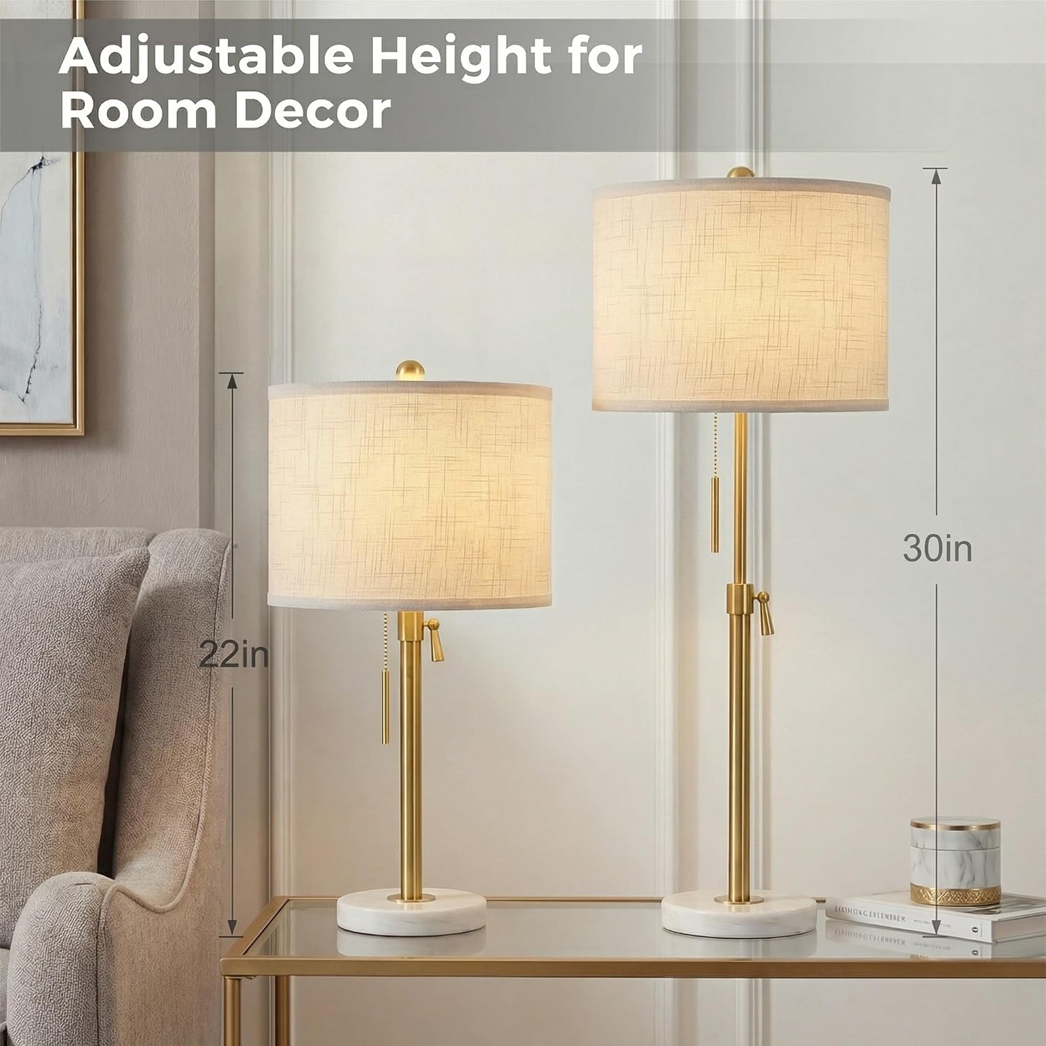 Set of 2 Adjustable Gold Dimmable Table Lamps