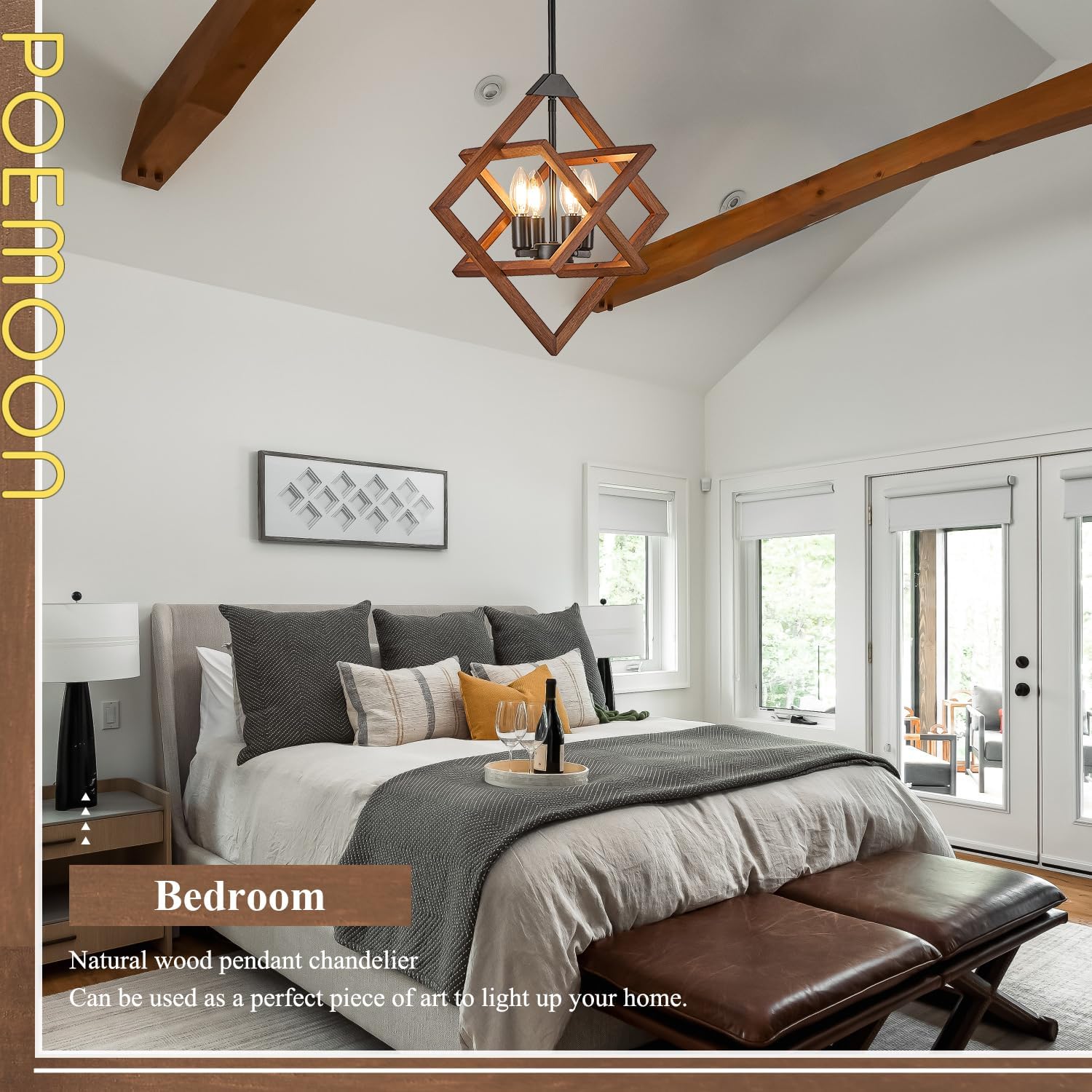 4-Light Geometric Wood Chandelier