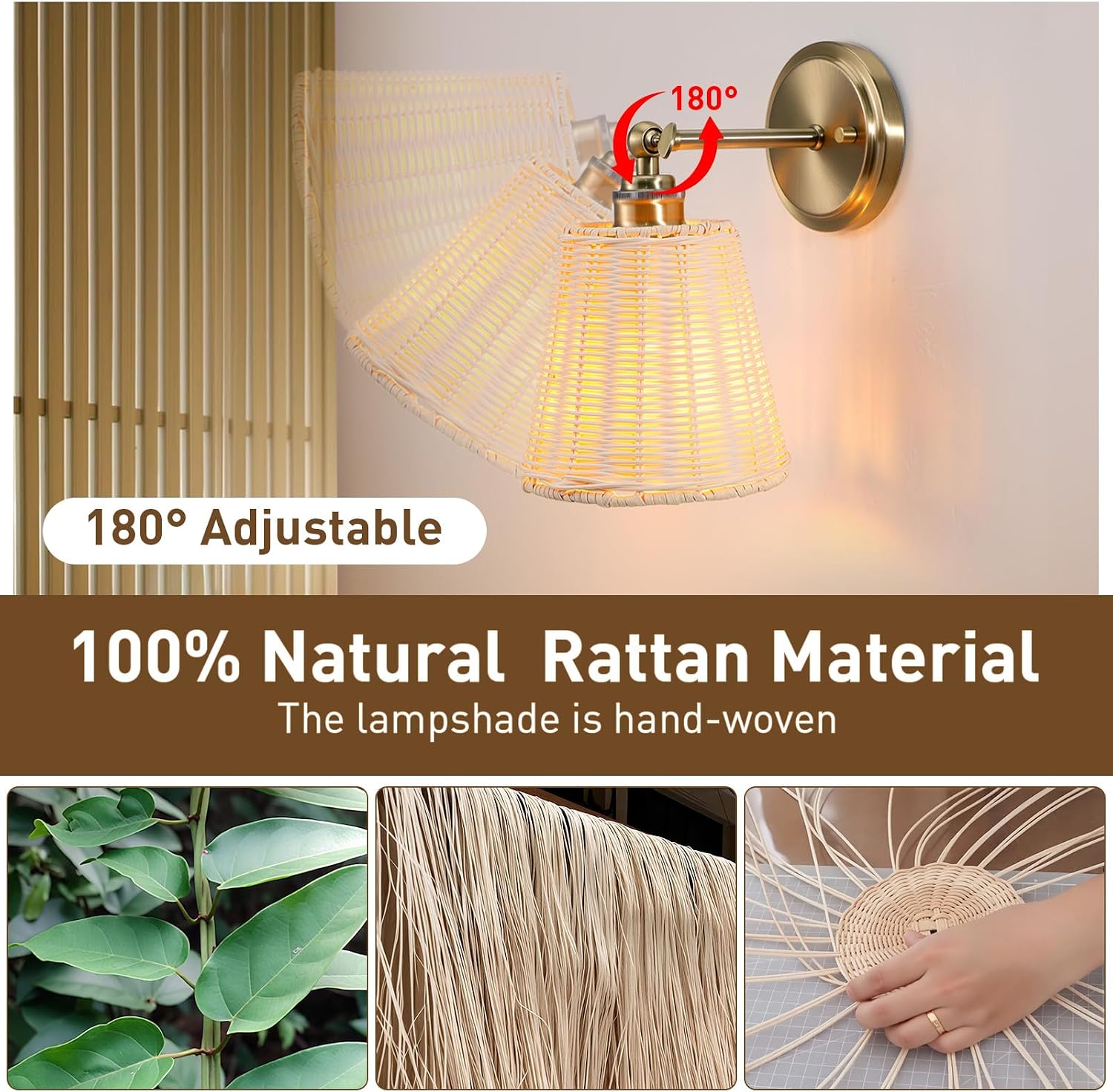 2 Pack Plug-in Wicker Rattan Wall Sconces