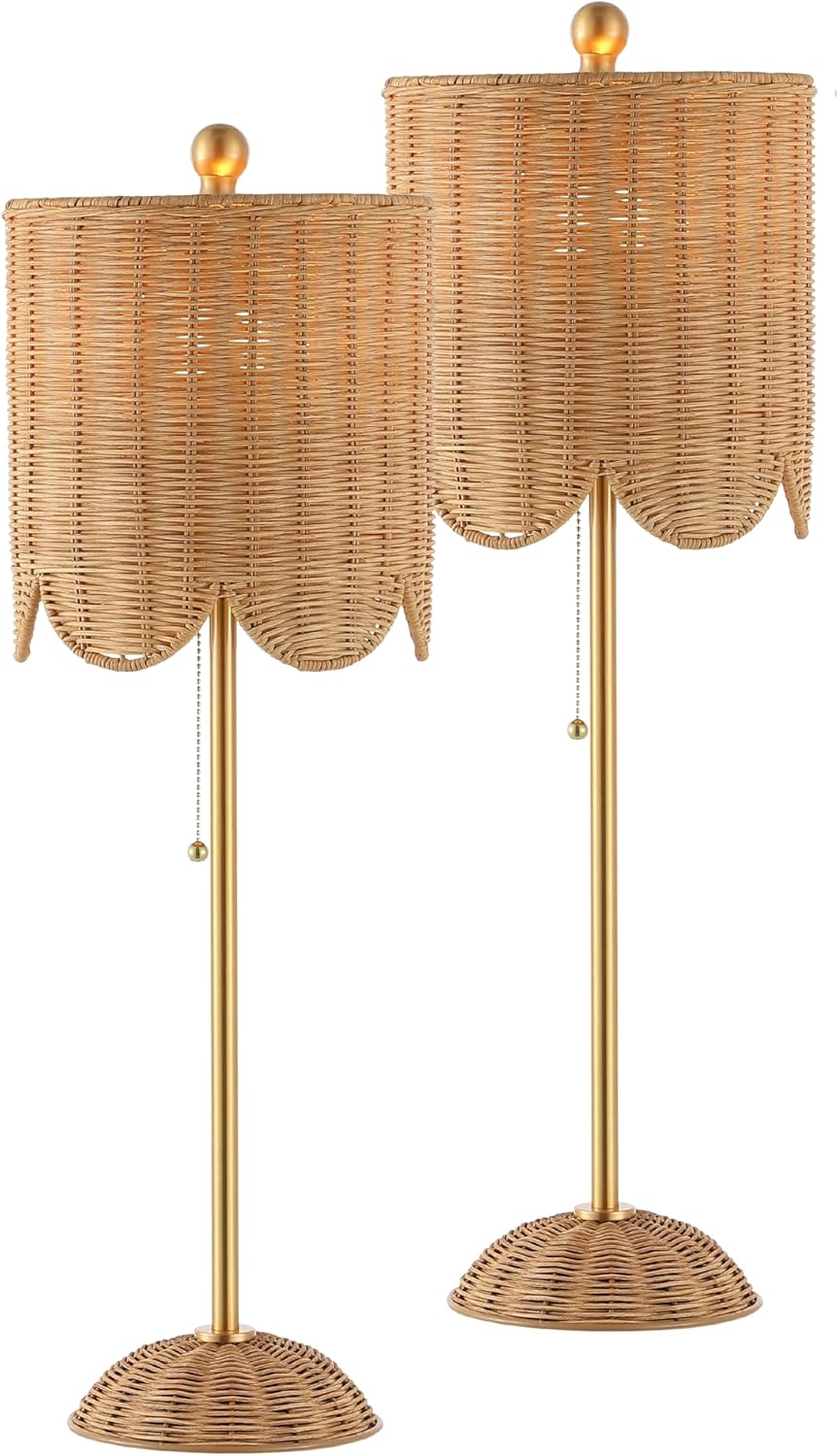Set of 2 27.5in Brass Rattan Coastal Table Lamps