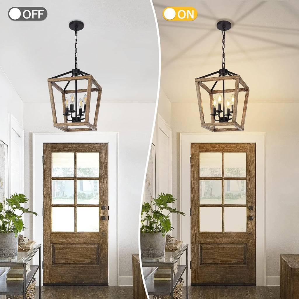 4-Light Wood Cage Farmhouse Chandelier