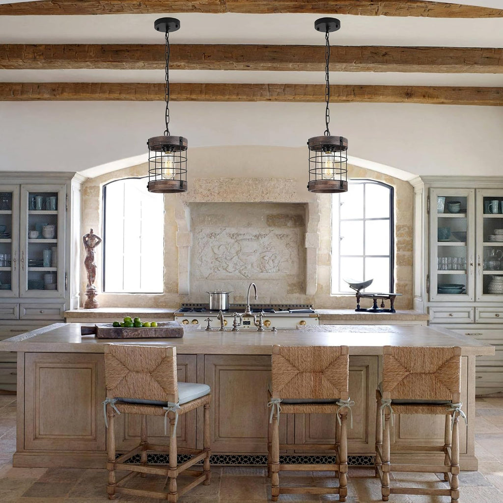 1-Light Wood Farmhouse Pendant Light