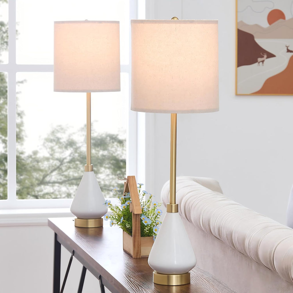 Set of 2 32in Gold Ceramic Tall Skinny Table Lamps