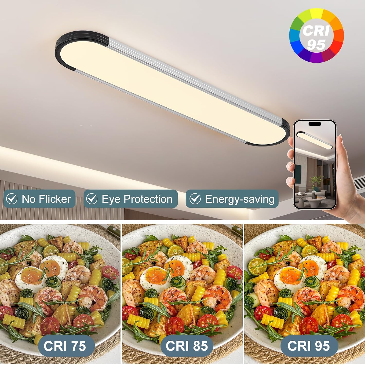 39.4in Black Silver Semi Flush Linear LED Ceiling Light