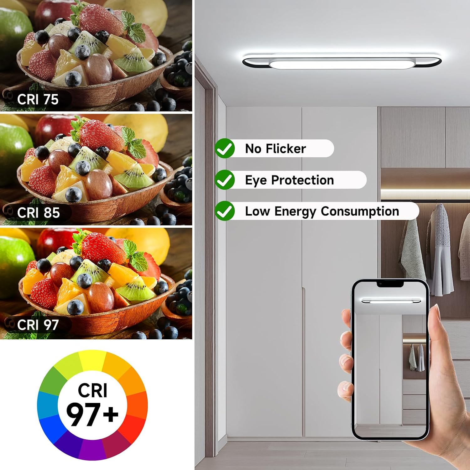 48in Smart Dimmable Linear LED Ceiling Light