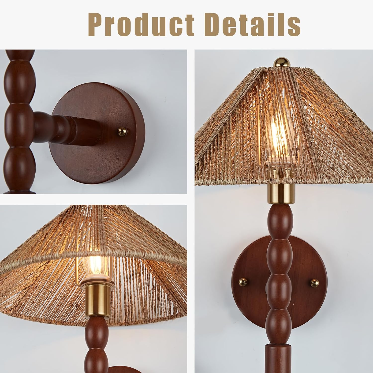 Walnut Rattan Conical Wall Sconce