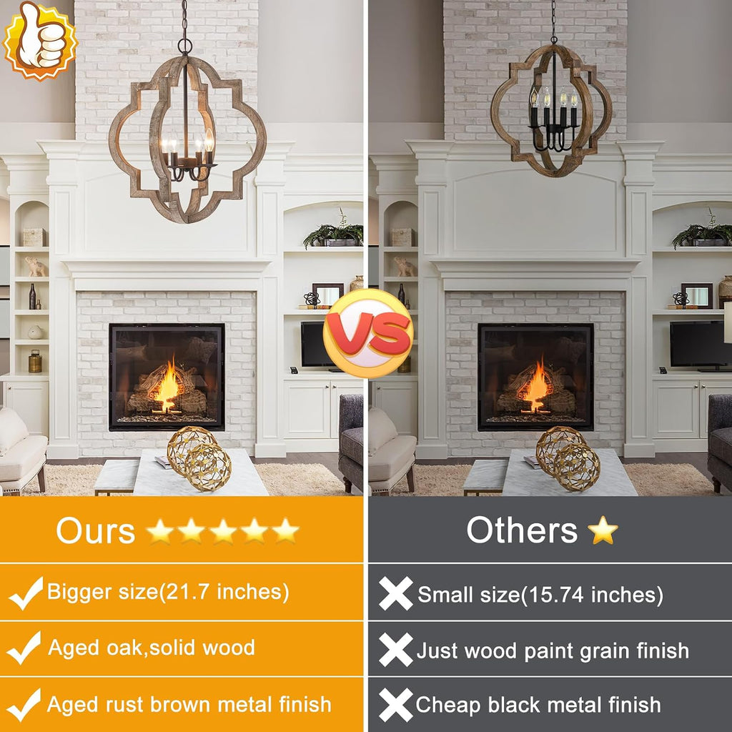 4-Light Oak Orb Farmhouse Chandelier