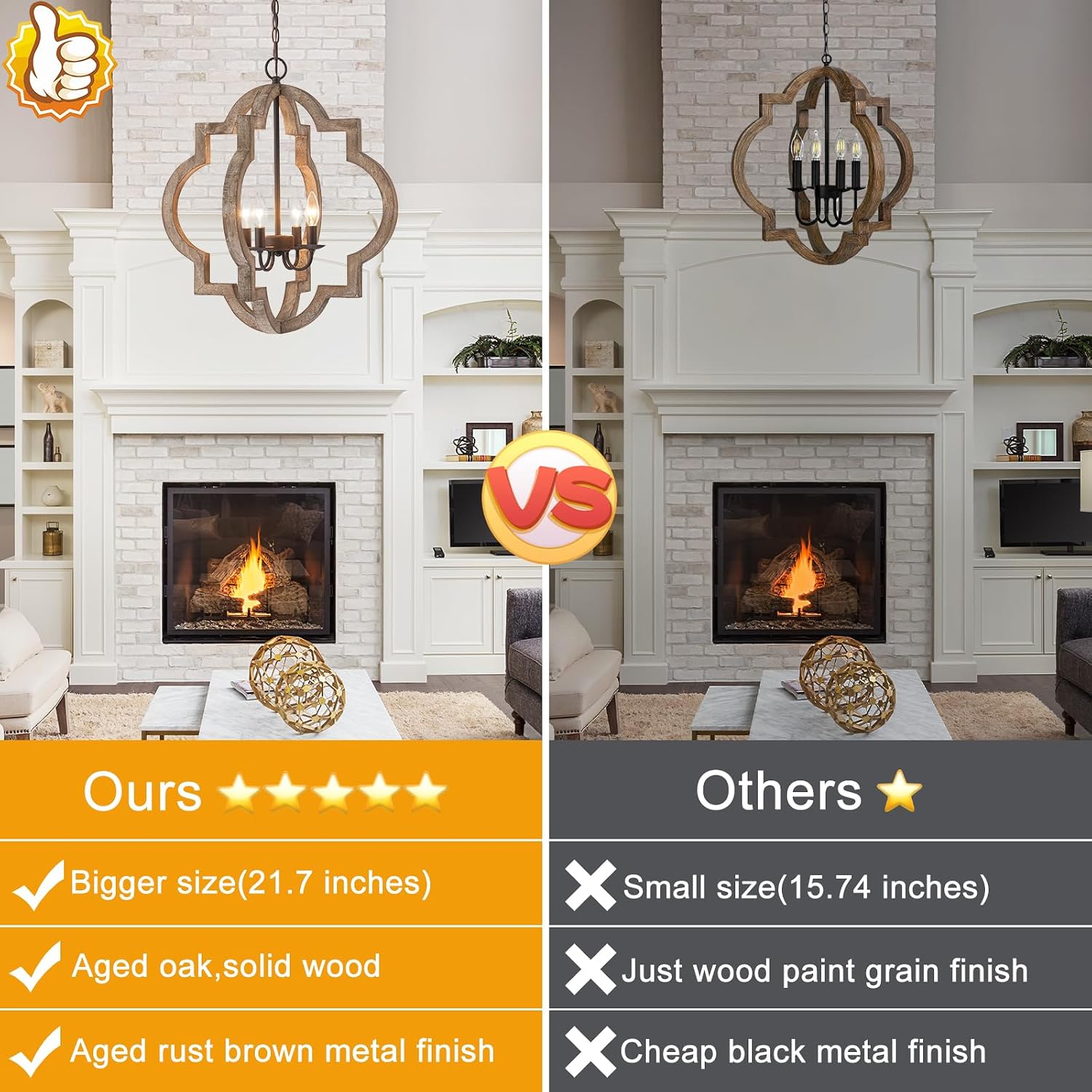 4-Light Oak Orb Farmhouse Chandelier