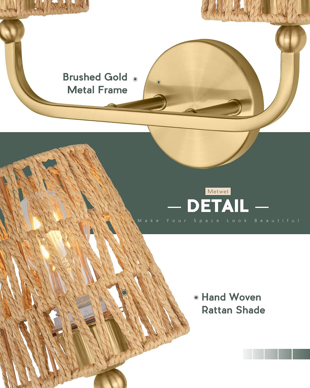 2-Light Gold Rattan Vanity Sconce