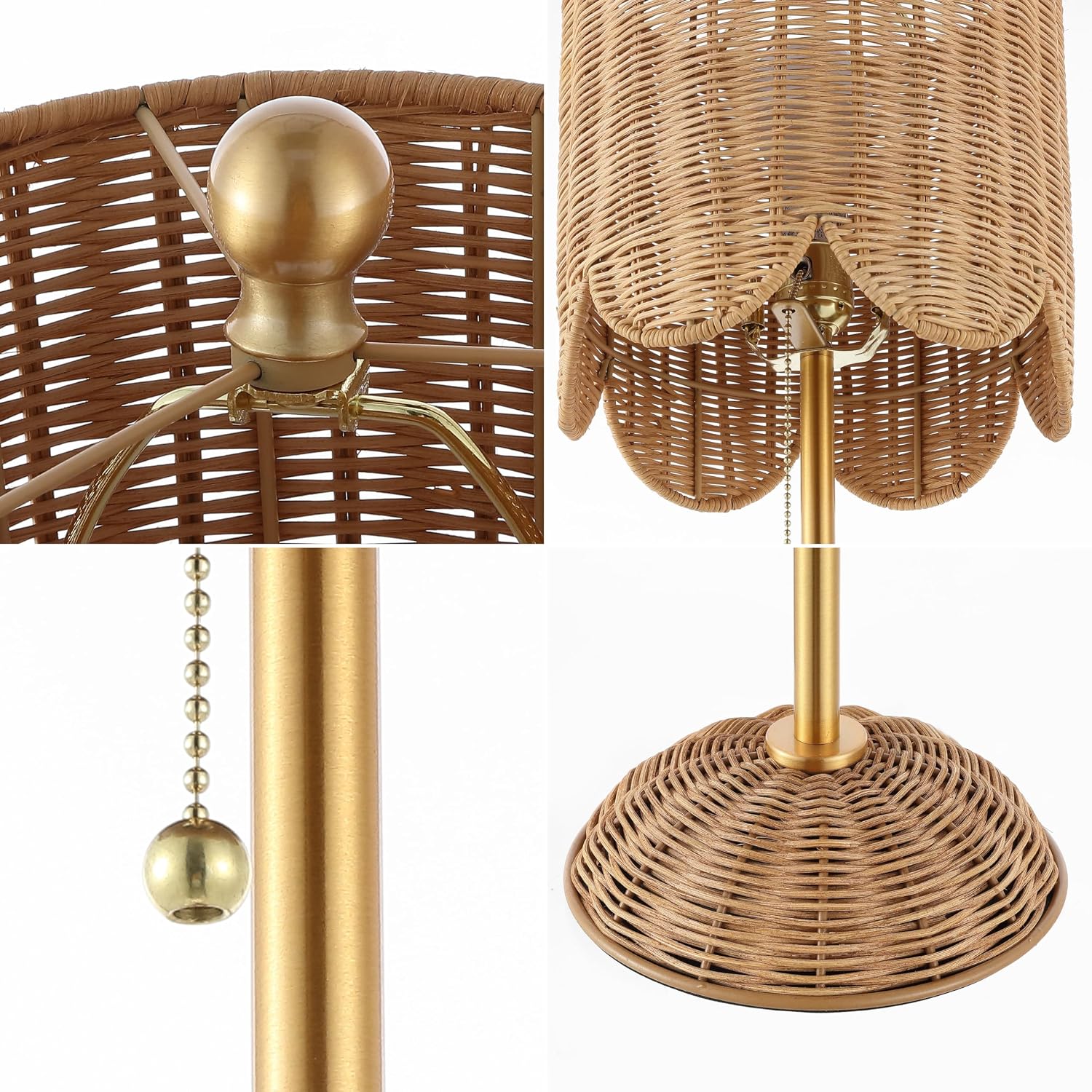 Set of 2 27.5in Brass Rattan Coastal Table Lamps